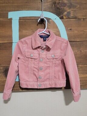 Polo By Ralph Lauren Pink Corduroy Soft Girl Trucker Preppy Jacket Size 2t